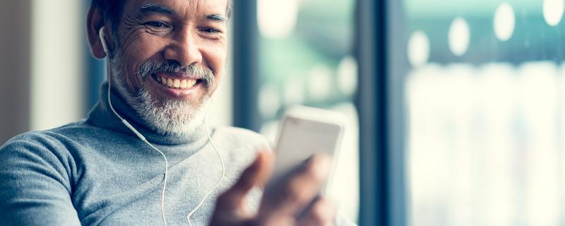 man listening to a podcast for entertainment